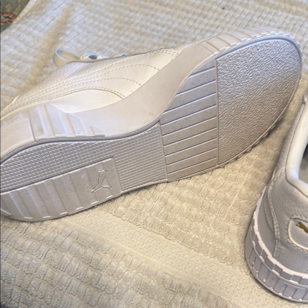 Puma White and Gold Athletic Shoes with Perforated Design - Picture 6 of 9